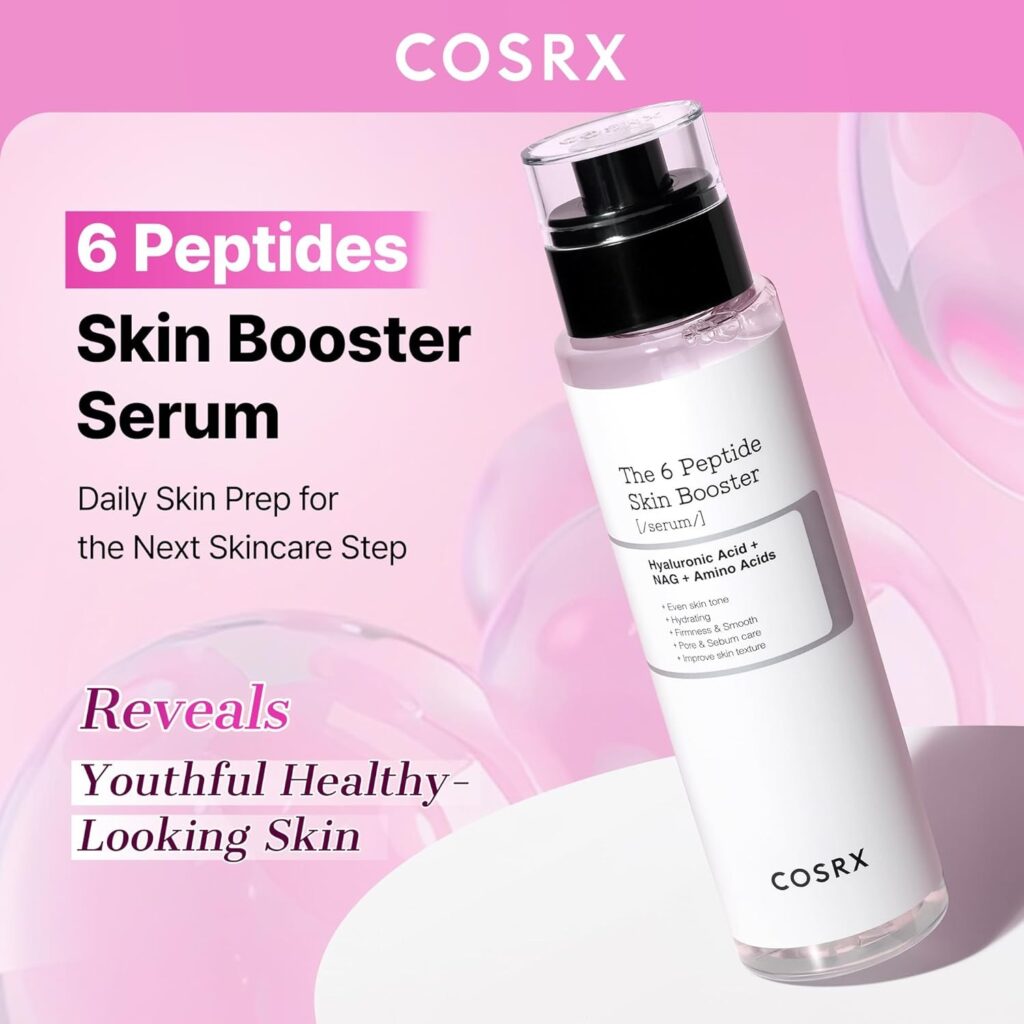 Home cosrx 6 peptide collagen serum face toner with niacinamide & hyaluronic acid, hydrating & firming korean essence, anti wrinkle & pore tightening serum for plump & even skin tone, korean skincare 150ml