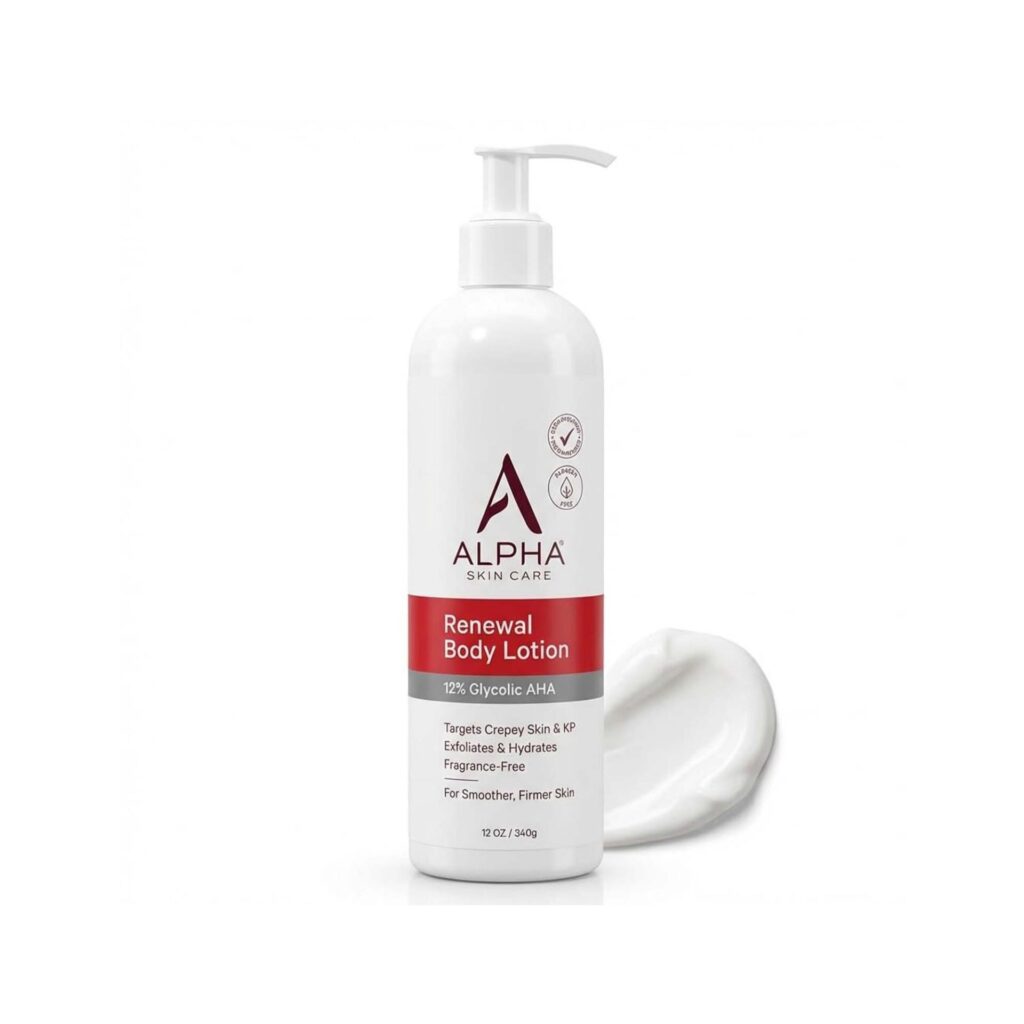 Home alpha skin care revitalizing body lotion, 12% glycolic aha, simple & effective daily moisturizer with alpha hydroxy acid, hydrates & exfoliates for soft, smooth skin, anti aging, 12 oz