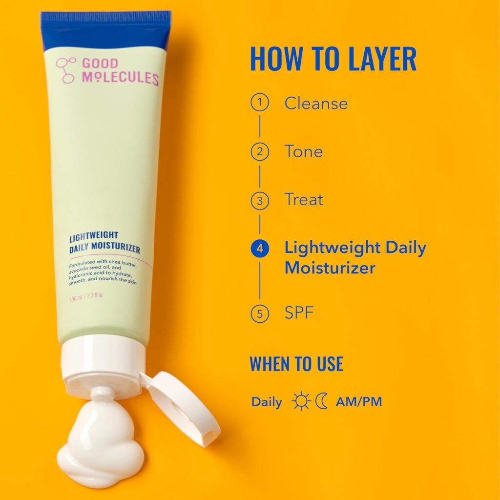 good molecules lightweight daily moisturizer face cream – 100 ml / 3.38 fl oz non greasy facial moisturizer face lotion with shea butter & hyaluronic acid