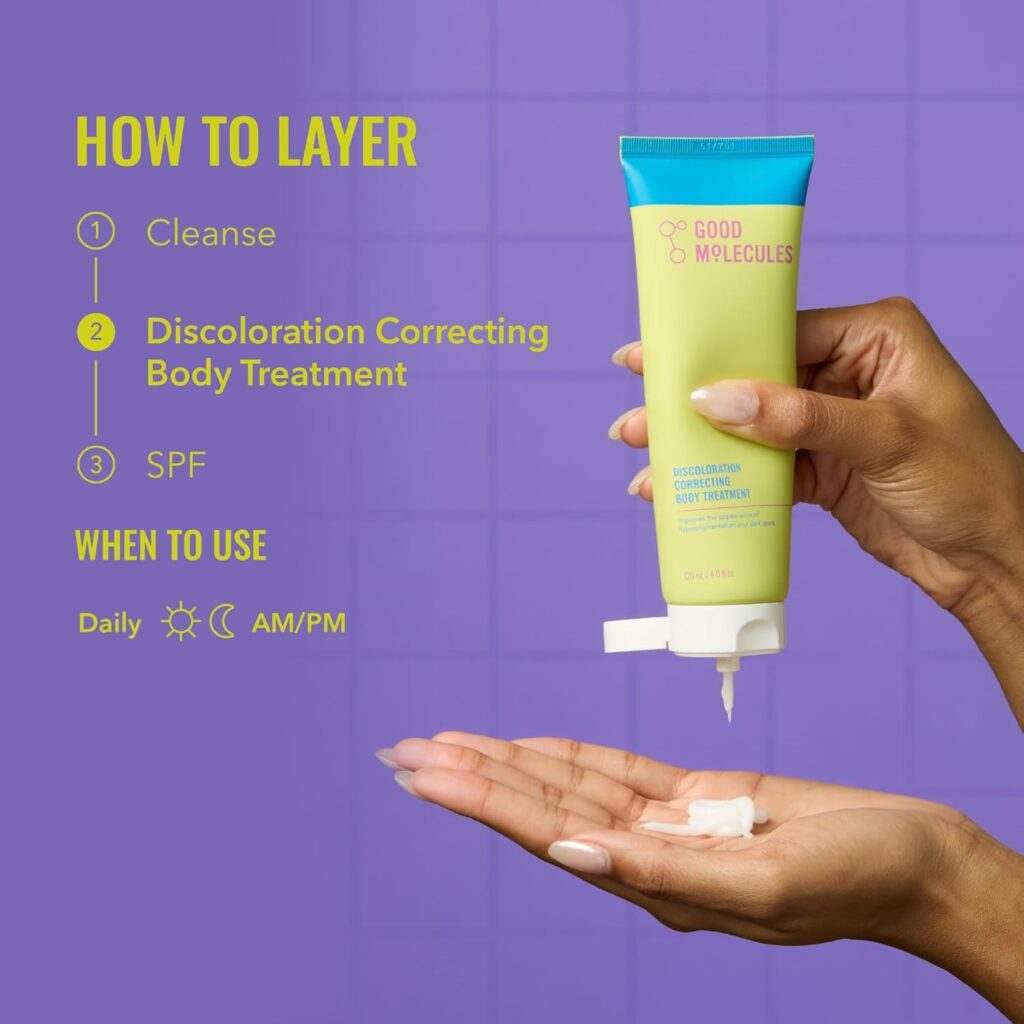 good molecules discoloration correcting body treatment anti pigment cream with niacinamide, tranexamic acid target dark spots and moisturize skincare for body