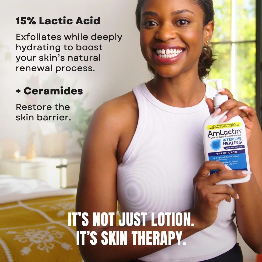 amlactin intensive healing body lotion therapeutic lotion for extremely dry skin no scrub exfoliator and moisturizer with 15% lactic acid aha and ceramides, 7.9 oz (packaging may vary)