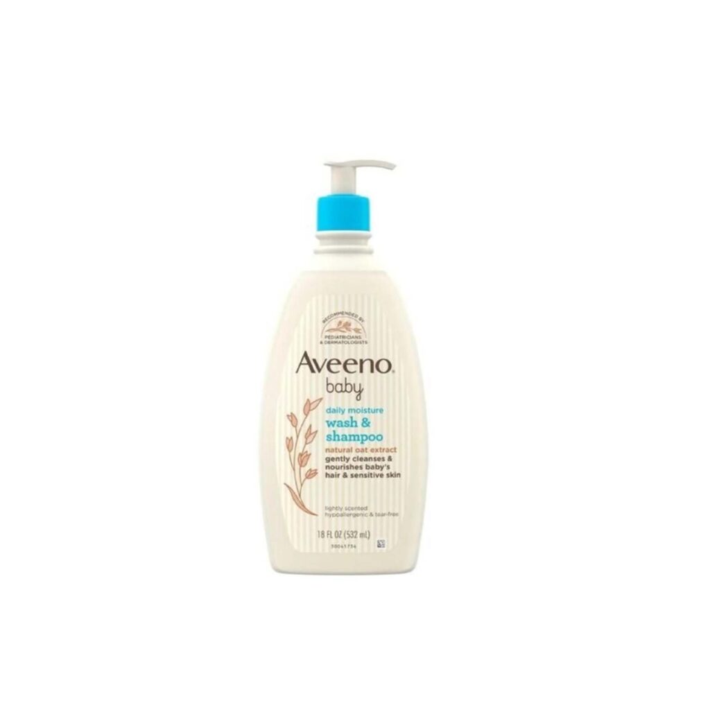 aveeno baby daily moisture gentle baby body wash and shampoo with oat extract, 2 in 1 baby wash & hair shampoo, tear free, ph balanced for sensitive skin & hair, lightly scented, value size 33 fl oz