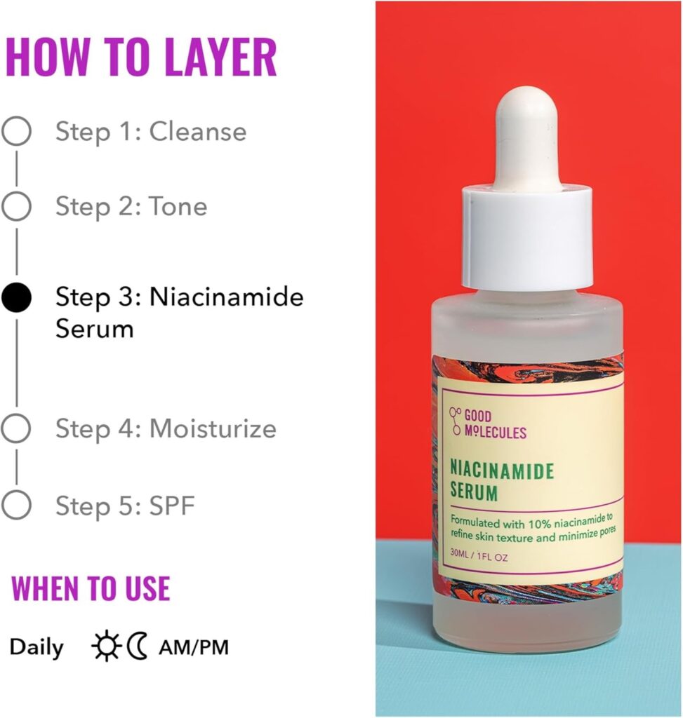 good molecules niacinamide serum 10% niacinamide balancing b3 facial serum for acne, tone, texture brightening and hydrating skincare for face
