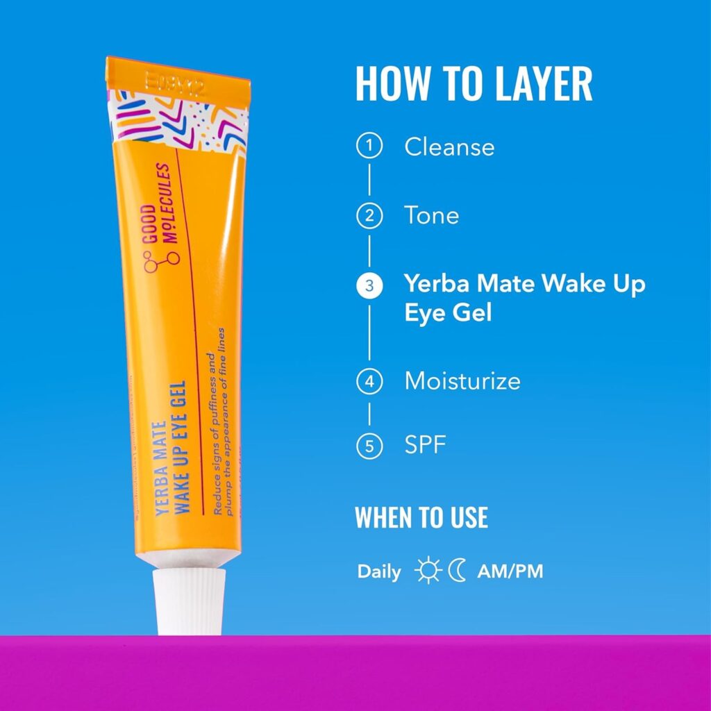 good molecules yerba mate wake up eye gel hydrating under eye gel cream with hyaluronic acid and caffeine target dark circles and puffiness skin care for face